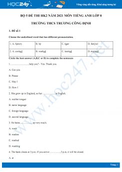 Bộ 5 đề thi HK2 môn Tiếng Anh 8 năm 2021 Trường THCS Trương Công Định