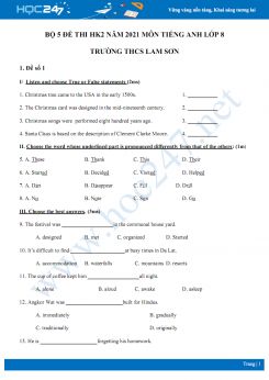 Bộ 5 đề thi HK2 môn Tiếng Anh 8 năm 2021 Trường THCS Lam Sơn
