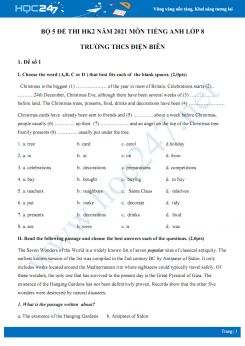 Bộ 5 đề thi HK2 môn Tiếng Anh 8 năm 2021 Trường THCS Điện Biên