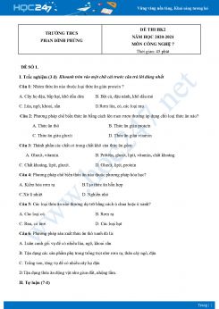 Bộ 5 Đề thi HK2 môn Công Nghệ 7 năm 2021 Trường THCS Phan Đình Phùng có đáp án