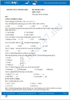 Bộ 5 đề thi HK2 môn Toán lớp 5 có đáp án Trường TH Lý Thường Kiệt