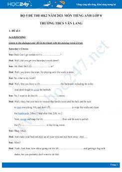 Bộ 5 đề thi HK2 môn Tiếng Anh 8 năm 2021 Trường THCS Văn Lang