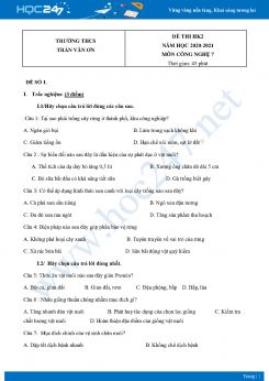 Bộ 5 Đề thi HK2 môn Công Nghệ 7 năm 2021 Trường THCS Trần Văn Ơn có đáp án