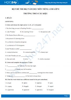 Bộ 5 đề thi HK2 môn Tiếng Anh 8 năm 2021 Trường THCS Cầu Kiệu