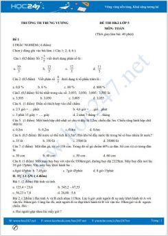 Bộ 5 đề thi HK2 môn Toán lớp 5 có đáp án Trường TH Trưng Vương