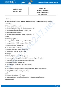Bộ 4 Đề thi HK2 môn Công Nghệ 7 năm 2021 Trường THCS Nguyễn Trãi có đáp án