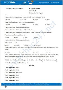 Bộ 5 đề thi HK2 môn Toán lớp 5 có đáp án Trường TH Quang Trung
