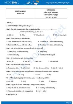 Bộ 4 Đề thi HK2 môn Công Nghệ 6 năm 2021 Trường THCS Đống Đa có đáp án