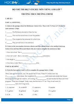 Bộ 5 đề thi HK2 môn Tiếng Anh 7 năm 2021 Trường THCS Trường Chinh