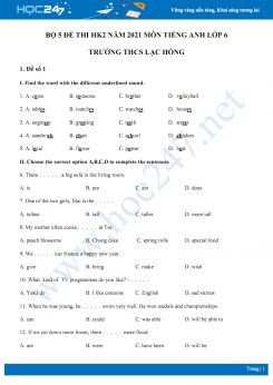 Bộ 5 đề thi HK2 môn Tiếng Anh 6 năm 2021 Trường THCS Lạc Hồng