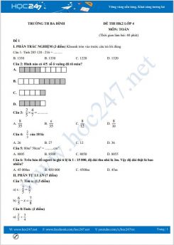 Bộ 5 đề thi HK2 môn Toán lớp 4 có đáp án Trường TH Ba Đình