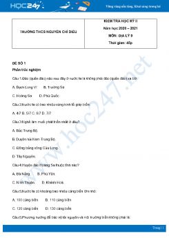 Bộ 5 đề thi HK2 môn Địa Lý 9 năm 2021 có đáp án Trường THCS Nguyễn Chí Diểu