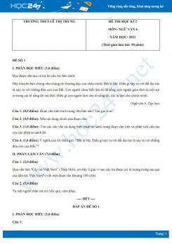 Bộ 5 đề thi HK2 môn Ngữ văn 6 năm 2021 Trường THCS Lê Thị Trung