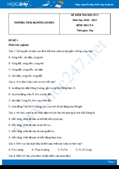 Bộ 5 đề thi HK2 môn Địa Lý 8 năm 2021 có đáp án Trường THCS Nguyễn Chí Diểu