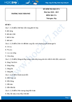 Bộ 5 đề thi HK2 môn Địa Lý 6 năm 2021 có đáp án Trường THCS Trần Phú