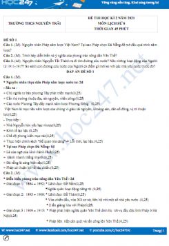 Bộ 5 đề thi HK2 môn Lịch Sử 8 năm 2021 có đáp án Trường THCS Nguyễn Trãi