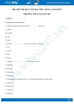 Bộ 5 đề thi HK2 năm 2021 môn Tiếng Anh lớp 9 Trường THCS Nguyễn Du