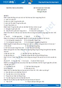 Bộ 5 đề thi HK2 môn Lịch Sử 9 năm 2021 có đáp án Trường THCS Linh Đông