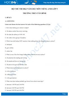 Bộ 5 đề thi HK2 năm 2021 môn Tiếng Anh lớp 9 Trường THCS Tân Bình