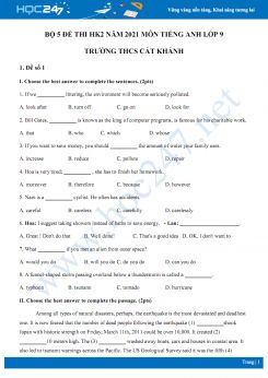 Bộ 5 đề thi HK2 năm 2021 môn Tiếng Anh lớp 9 Trường THCS Cát Khánh
