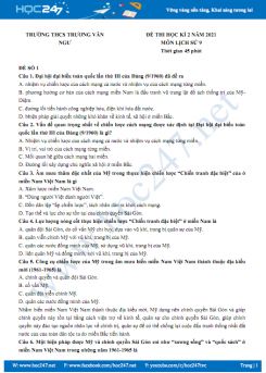 Bộ 5 đề thi HK2 môn Lịch Sử 9 năm 2021 có đáp án Trường THCS Trương Văn Ngư