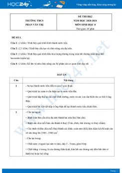 Bộ 5 Đề thi HK2 môn Sinh Học 8 năm 2021 Trường THCS Phan Văn Trị có đáp án