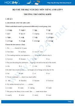 Bộ 5 đề thi HK2 năm 2021 môn Tiếng Anh lớp 9 Trường THCS Đồng Khởi