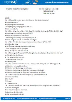 Bộ 5 đề thi HK2 môn Lịch Sử 9 năm 2021 có đáp án Trường THCS Ngô Chí Quốc