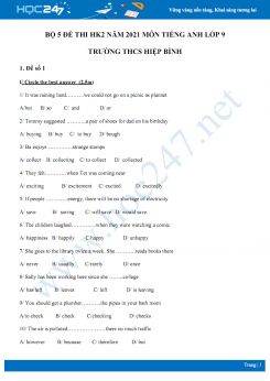 Bộ 5 đề thi HK2 năm 2021 môn Tiếng Anh lớp 9 Trường THCS Hiệp Bình