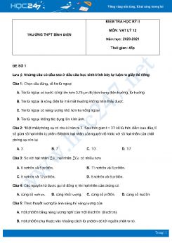 Bộ 5 đề thi HK2 môn Vật Lý 12 năm 2021 có đáp án Trường THPT Bình Điền