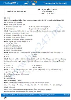 Bộ 5 đề thi HK2 môn Hóa học 9 có đáp án năm 2021 Trường THCS Mường La