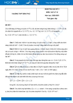 Bộ 5 đề thi HK2 môn Vật Lý 12 năm 2021 có đáp án Trường THPT Bình Phú