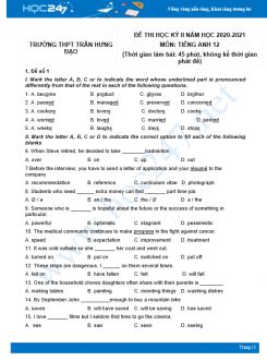 Bộ 5 đề thi HK2 môn Tiếng Anh 12 có đáp án năm 2021 Trường THPT Trần Hưng Đạo
