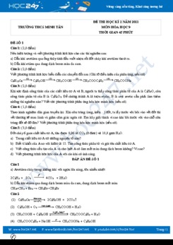 Bộ 5 đề thi HK2 môn Hóa học 9 có đáp án năm 2021 Trường THCS Minh Tân