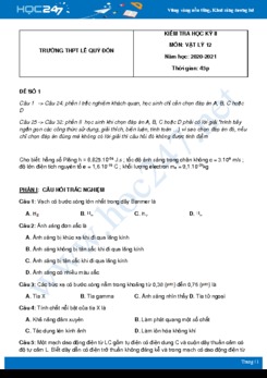 Bộ 5 đề thi HK2 môn Vật Lý 12 năm 2021 có đáp án Trường THPT Lê Quý Đôn