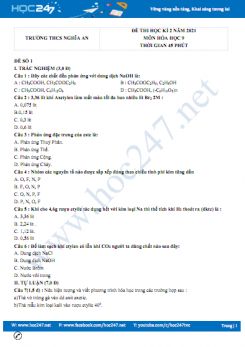 Bộ 5 đề thi HK2 môn Hóa học 9 có đáp án năm 2021 Trường THCS Nghĩa An