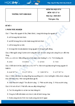 Bộ 5 đề thi HK2 môn Vật Lý 12 năm 2021 có đáp án Trường THPT Hàm Nghi