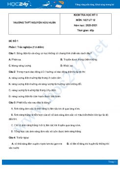 Bộ 5 đề thi HK2 môn Vật Lý 12 năm 2021 có đáp án Trường THPT Nguyễn Hữu Huân