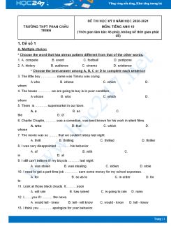 Bộ 5 đề thi HK2 môn Tiếng Anh 10 có đáp án năm 2021 Trường THPT Phan Châu Trinh