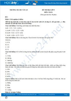 Bộ 5 đề thi HK2 môn Toán lớp 5 có đáp án Trường TH Chu Văn An