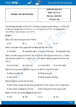 Bộ 5 đề thi HK2 môn Vật Lý 12 năm 2021 có đáp án Trường THPT Nguyễn Hiền