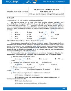 Bộ 5 đề thi HK2 môn Tiếng Anh 10 có đáp án năm 2021 Trường THPT Trần Cao Vân