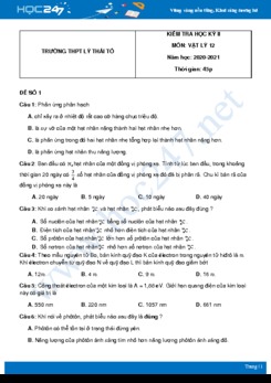Bộ 5 đề thi HK2 môn Vật Lý 12 năm 2021 có đáp án Trường THPT Lý Thái Tổ