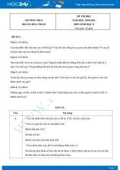 Bộ 5 Đề thi HK2 môn Sinh Học 8 năm 2021 Trường THCS Hoàng Hoa Thám có đáp án
