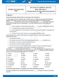 Bộ 5 đề thi HK2 môn Tiếng Anh 12 có đáp án năm 2021 Trường THPT Phan Châu Trinh