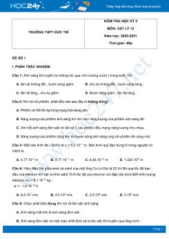 Bộ 5 đề thi HK2 môn Vật Lý 12 năm 2021 có đáp án Trường THPT Đức Trí