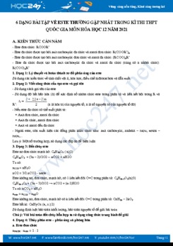 6 dạng bài tập về este thường gặp nhất trong kì thi thpt quốc gia môn Hóa học 12 năm 2021