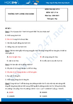 Bộ 5 đề thi HK2 môn Vật Lý 10 năm 2021 có đáp án Trường THPT Lương Văn Chánh