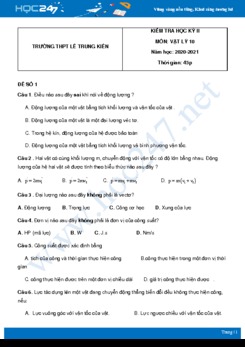 Bộ 5 đề thi HK2 môn Vật Lý 10 năm 2021 có đáp án Trường THPT Lê Trung Kiên