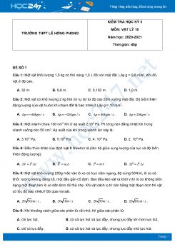 Bộ 5 đề thi HK2 môn Vật Lý 10 năm 2021 có đáp án Trường THPT Lê Hồng Phong
